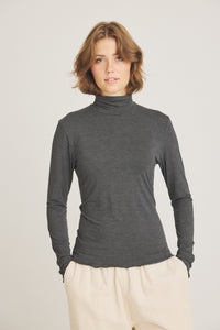 Jachio Bambus-Rollkragenpullover – Dunkelgrau meliert